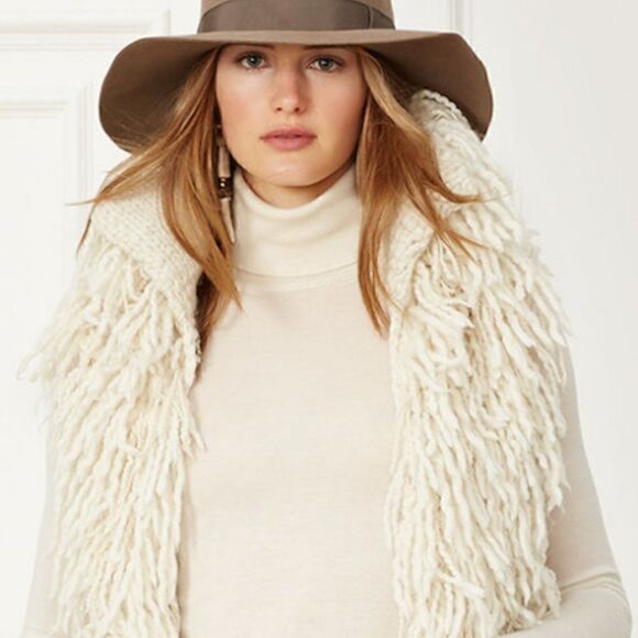 Ralph Lauren Ivory Hand Knit Wool Cashmere Shag Fringe Cardigan Vest - Picture 3 of 16